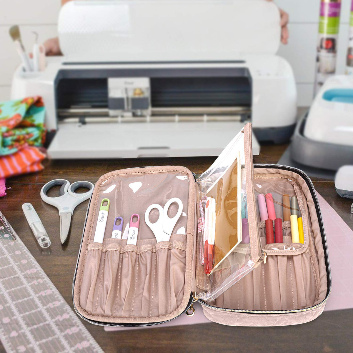 Yarwo Carrying Case Compatible with Cricut Tools Set, Accessories Organizer Bag for Craft Pens and Basic Tools, Dusty Rose (PATENTED DESIGN)