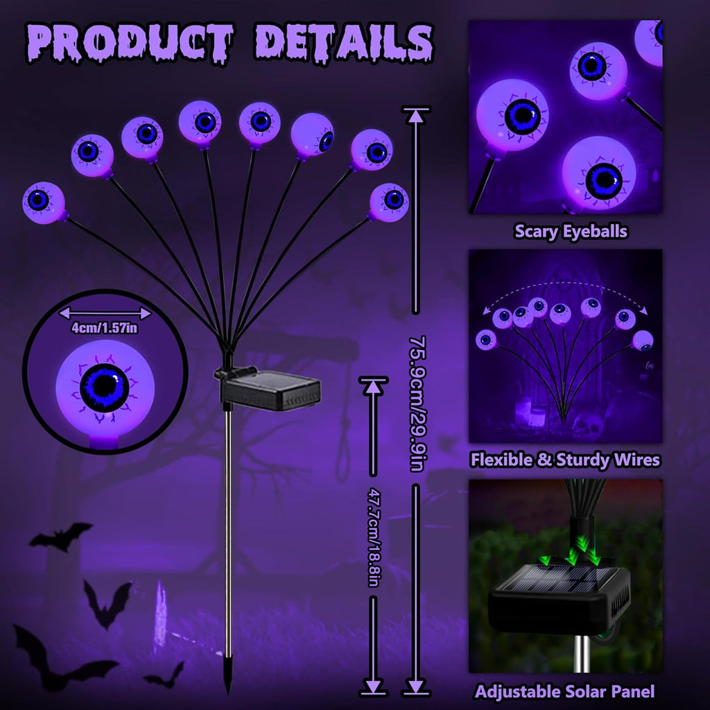 2-Pack Solar Halloween Eyeball Garden Lights — Purple