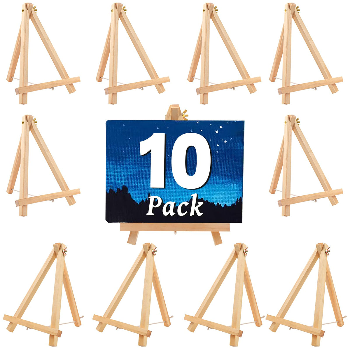 10 Pack 9 Inch Wood Easels,Art Craft Painting Easel,Table Top Easels for Painting, for Painting Party Displaying Canvases, Photos Mini Display Tripod Apply to Kids Artist Adults Students Etc