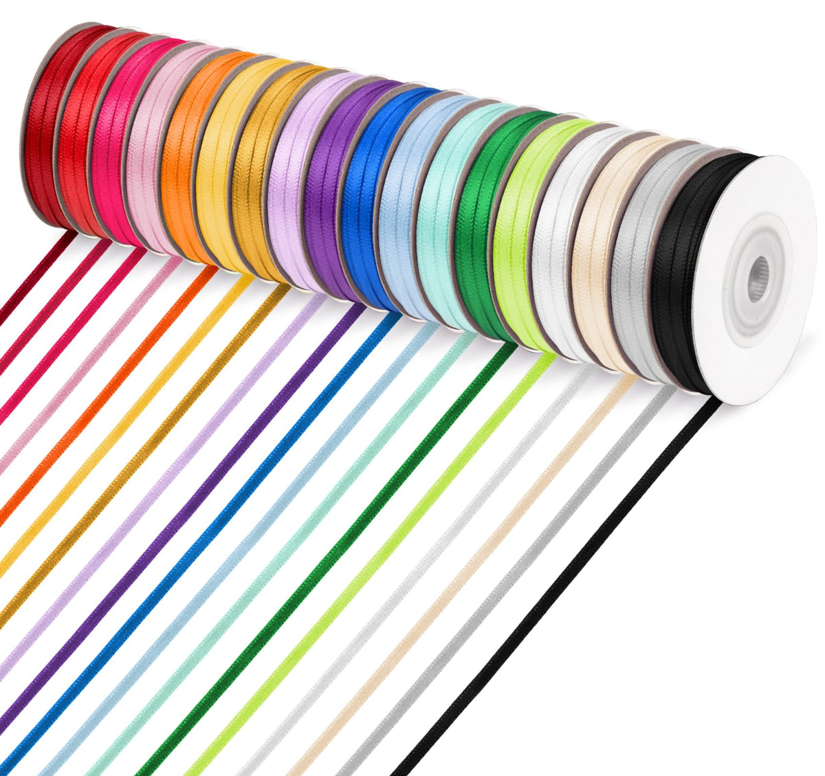 18 Colors Double Faced Satin Ribbon Polyester,1/8 inch Solid Fabric Ribbon Roll for Gift Wrapping, DIY Crafts, Wedding Birthday Party Decorations