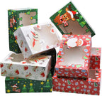 24 PCS Christmas Foil Treats Cookie Gift Boxes (8.75" x 5.75" x 2.75") Colorful Pattern Bakery Box with Window for Xmas Holiday Birthday Party Pastries, Cupcakes, Brownies, Donuts Gift-Giving