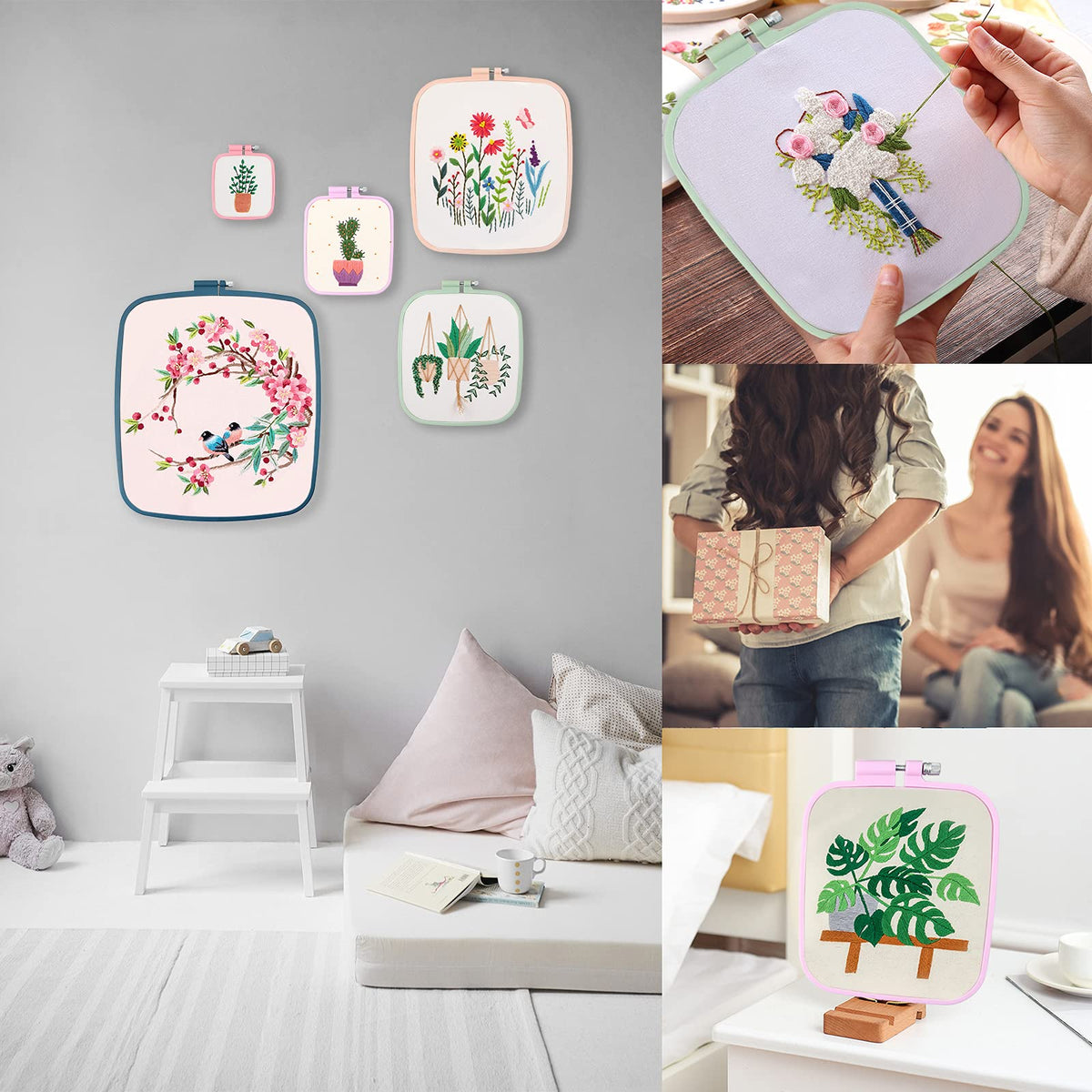 4 Pcs 4 Size Square Embroidery Hoops, ABS Plastic Embroidery Hoops Cross Stitch Hoops Embroidery Frames for Sewing, Needlework, Embroidery Projects (Size-3", 4.3", 6.5", 8.7")