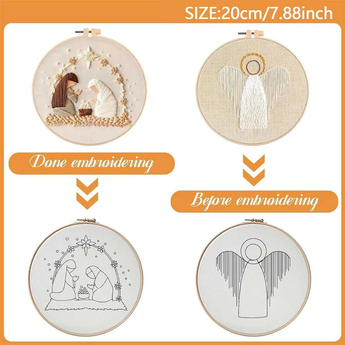 Nativity Scene Embroidery kit,Christmas Cross Stitch Kits,DIY Embroidery Kit for Adults with Pattern,Cotton Threads,Needles,Instruction,20cm Hoop,for Decor Home Room (Manger)