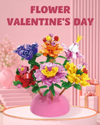 24 Pack Valentine's Flower Bouquets Building Blocks - Ideal for Kids Classroom Exchange, Party Favors, and School Gifts, Includes Greeting Cards & Variety Designs for Boys and Girls