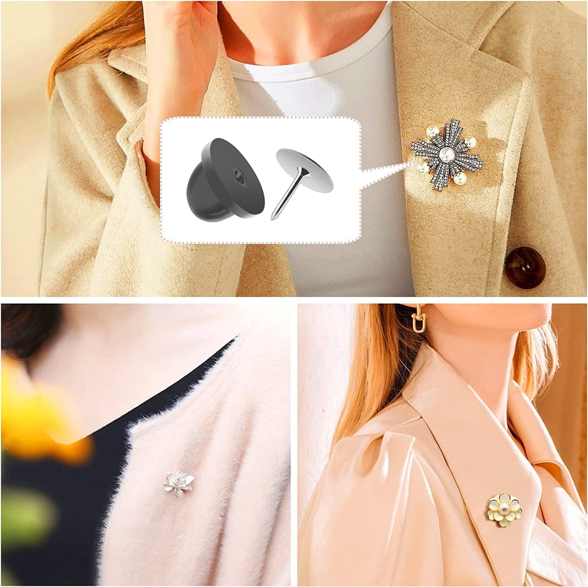 JANYUN 40 Pairs Rubber Blank Pin Backs Butterfly Clutch Backings Holder Tie Tacks Keepers Replacement with 9mm Length 10mm Width Lapel Enamel Pins for Craft Making
