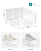 SONGMICS Shoe Boxes, Pack of 12 Shoe Storage Organizers, Stackable Clear Plastic Boxes for Closet, Sneakers, 9.1 x 13.1 x 5.6 Inches, Fit up to US Size 11, Transparent and White ULSP12SWT