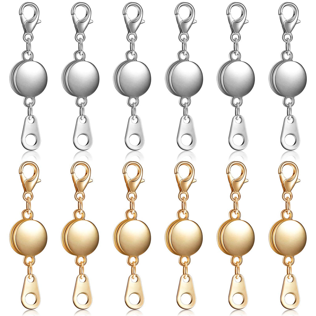 12 Pieces Locking Magnetic Jewelry Clasp Round Necklace Clasp Closures Bracelet Extender for Jewelry Making (Gold, Silver)