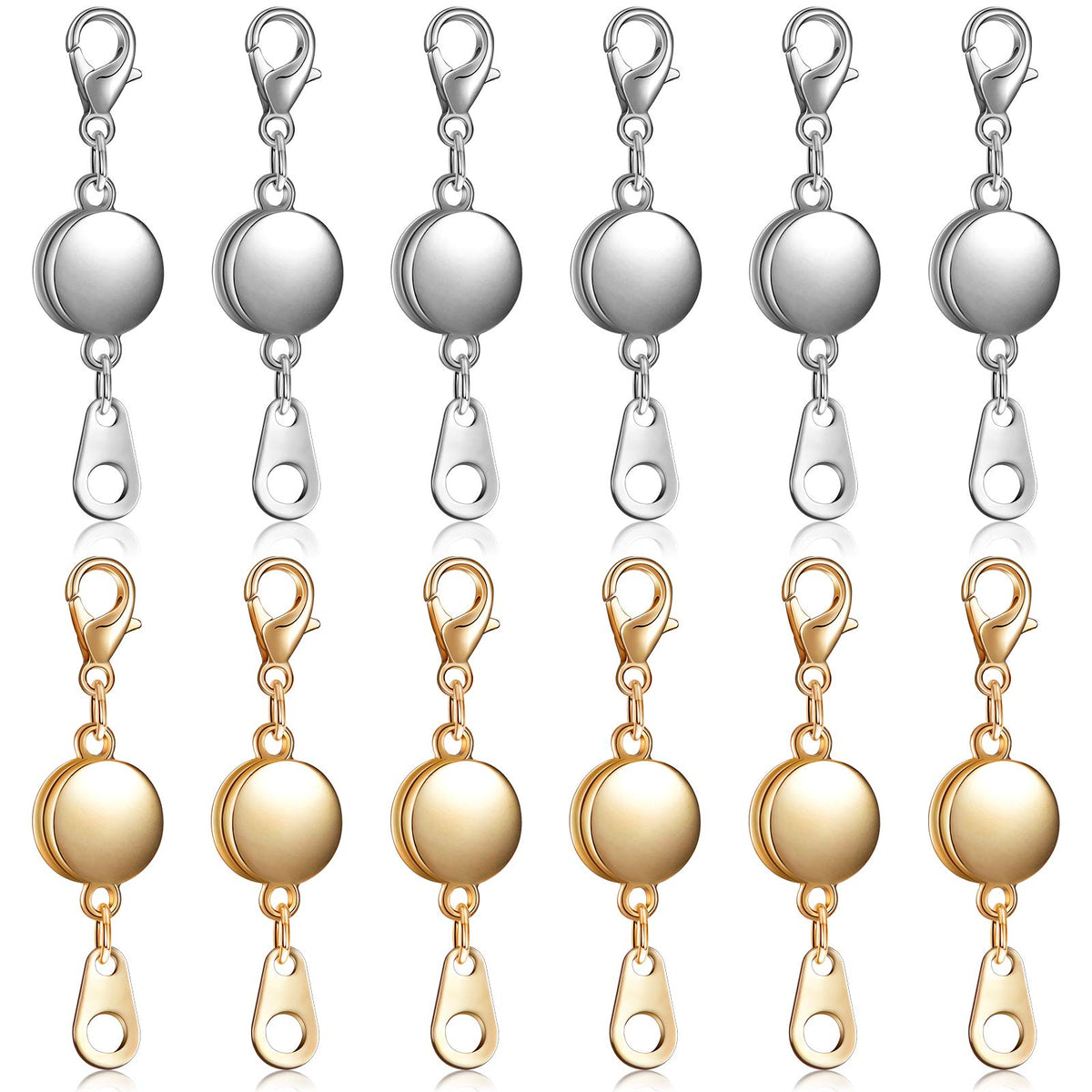 12 Pieces Locking Magnetic Jewelry Clasp Round Necklace Clasp Closures Bracelet Extender for Jewelry Making (Gold, Silver)