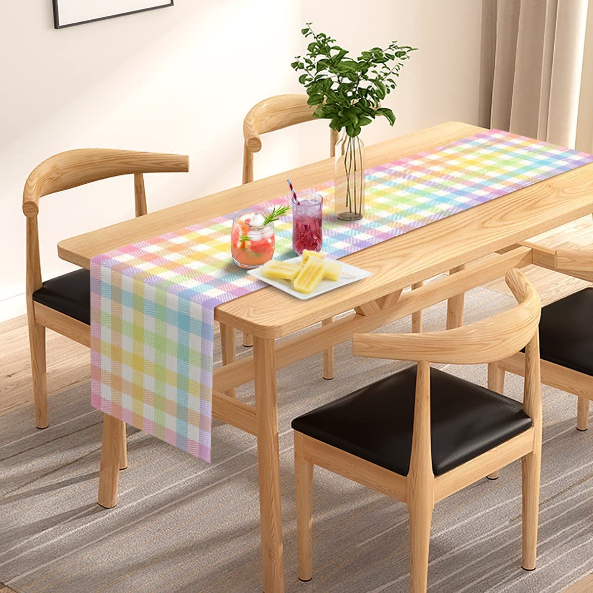 Pudodo Easter Buffalo Plaid Check Table Runner Spring Holiday Farmhouse Fireplace Kitchen Dining Room Home Party Decoration (13" x 90")