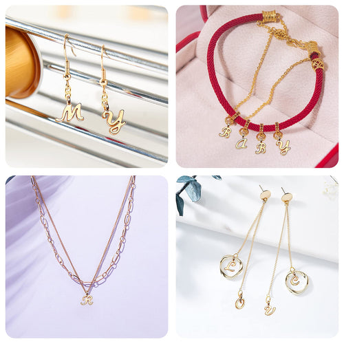 156Pcs/6 Sets Gold Letter Charms with 200Pcs Open Jump Rings for Jewelry Making, Alphabet A-Z Pendants for DIY Bracelet Necklace Craft Projects