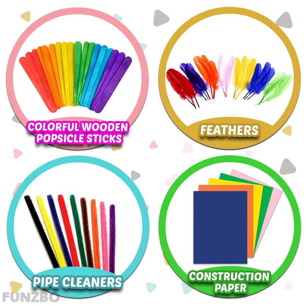 FUNZBO Arts and Crafts Supplies - Christmas Gifts for Kids, Girls, Crafts for Girls 4, 5, 6, 7, 8, 9 Years Old with Glitter Glue Stick, Pipe Cleaners Craft & Craft Tools, School Learning Activities