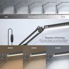 LED Desk Lamp with Clamp, 3 Color Modes Architect Modern Swing Arm Lamp Desk Light, Dimmable Eye-Care Table Light, Memory Function, Task, Study, Reading, Work, Craft, Sewing, Drafting, Home Office 10W