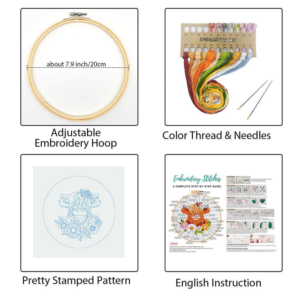 Louise Maelys Highland Cow Embroidery Kits for Beginners,Cross Stitch Kit for Adults,DIY Needlepoint for Starters Including Cloth Hoop Needles Instruction and Threads