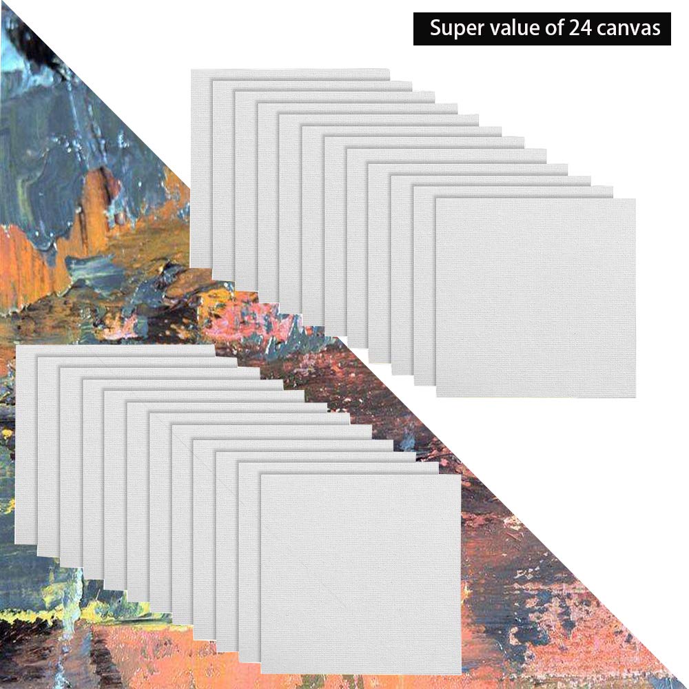 24 Pack Mini Canvas Panels 4x4 Artist Canvas Boards, Double-Wrapped Acid Free Small Art Canvas Value Pack for Oil & Acrylic Painting.