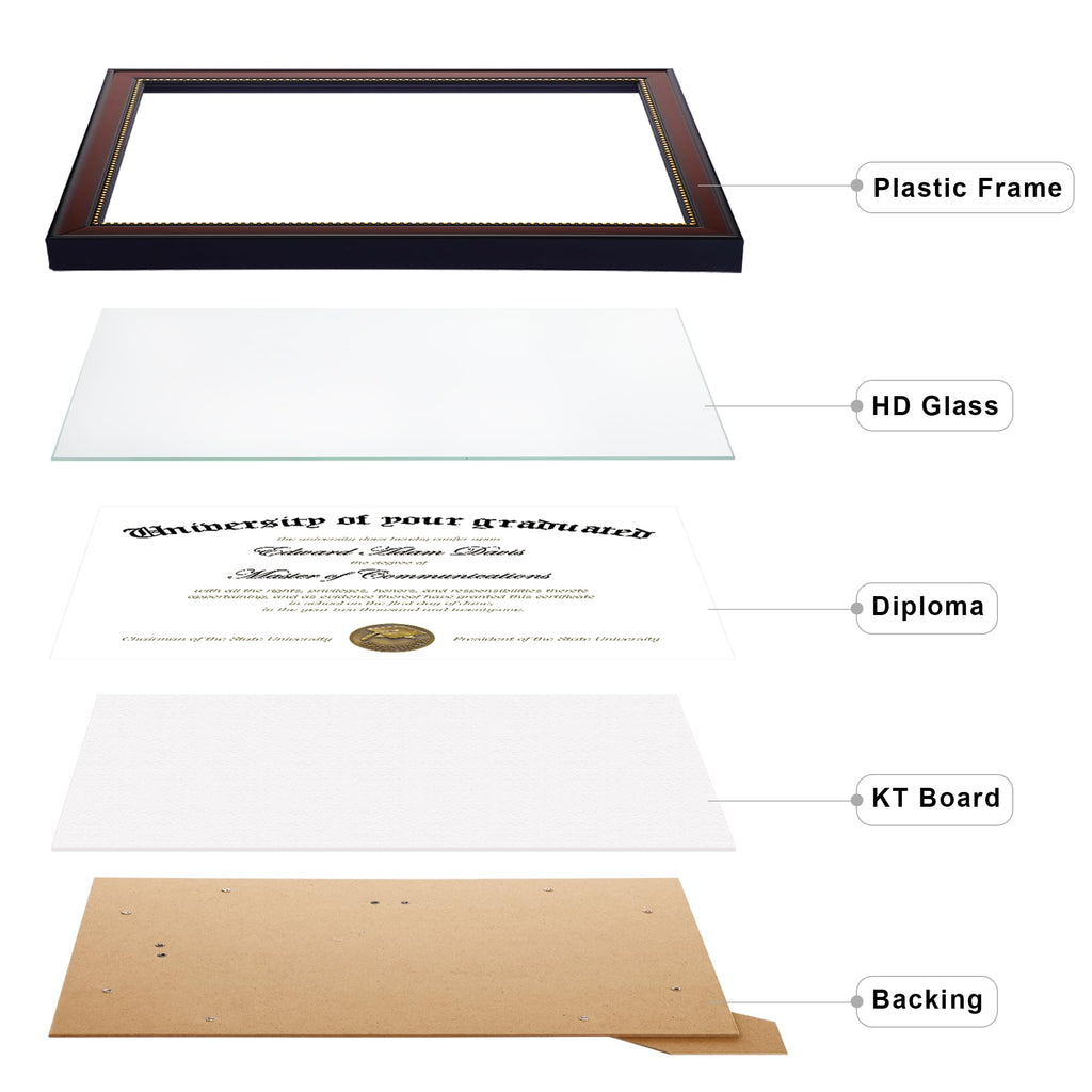8.5x11 Diploma Certificate Frame with High Definition Glass, Degree Document Frame for Wall and Tabletop, Mahogany with Gold Beads, 1 Pack