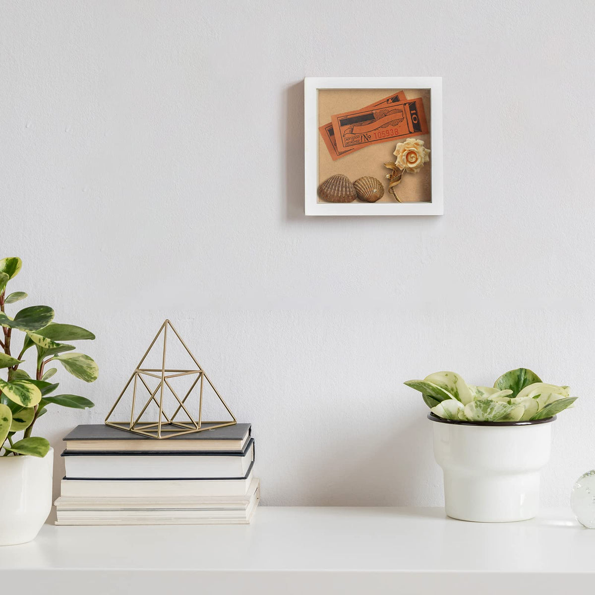 Small Shadow Box Frame 5 x 5 Shadowbox Display Case Wooden Picture Frame with Glass Wedding Memorabilia Medals Photos for Wall and Tabletop - White