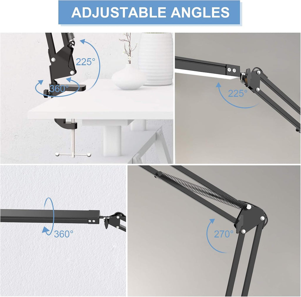 LED Desk Lamp with Clamp, 3 Color Modes Architect Modern Swing Arm Lamp Desk Light, Dimmable Eye-Care Table Light, Memory Function, Task, Study, Reading, Work, Craft, Sewing, Drafting, Home Office 10W