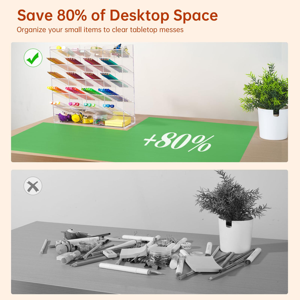 BEYGORM Acrylic Vertical Marker Organizer for 250 Markers with 21 Compartments, Clear Angled Pen & Pencil Holder, Large Desk Stationery & Art Supply Storage for Office & School (13 x 12.5 x 4 Inch)