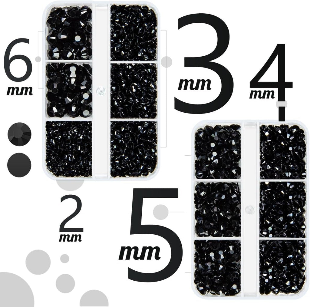qiipii Pure Black Resin Flatback Rhinestones for Crafting 2mm 3mm 4mm 5mm 6mm Flatback Jelly Stones Solid Black Gems Diamonds for Face Eyes Makeup Tumblers Mugs Bottles DIY Crafts Clothes Shoes Phones