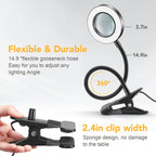 Magnifying Glass with Light 5X, 9w Clip on Light, 48 LED Desk Lamp wtih Clamp Light, 3 Modes Dimmable Magnifying LED Lamps for Bed Work Crafts Workbench