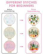 3 Pack Embroidery Kit for Adult, Embroidery DIY Starter Kit, with Stamped Patterns, Hoop, Tools, Colorful Threads with Needles, Instructions