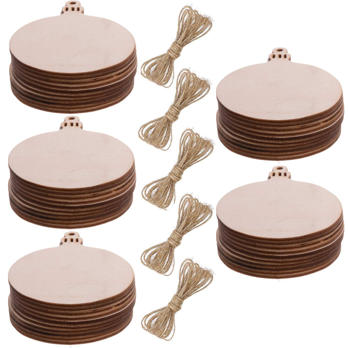 Christmas Wooden Crafts Hanging Ornaments Christmas Tree Decoration Unfinished Wood Cutouts for DIY Blank Slices to Paint (50PCs Round Style)