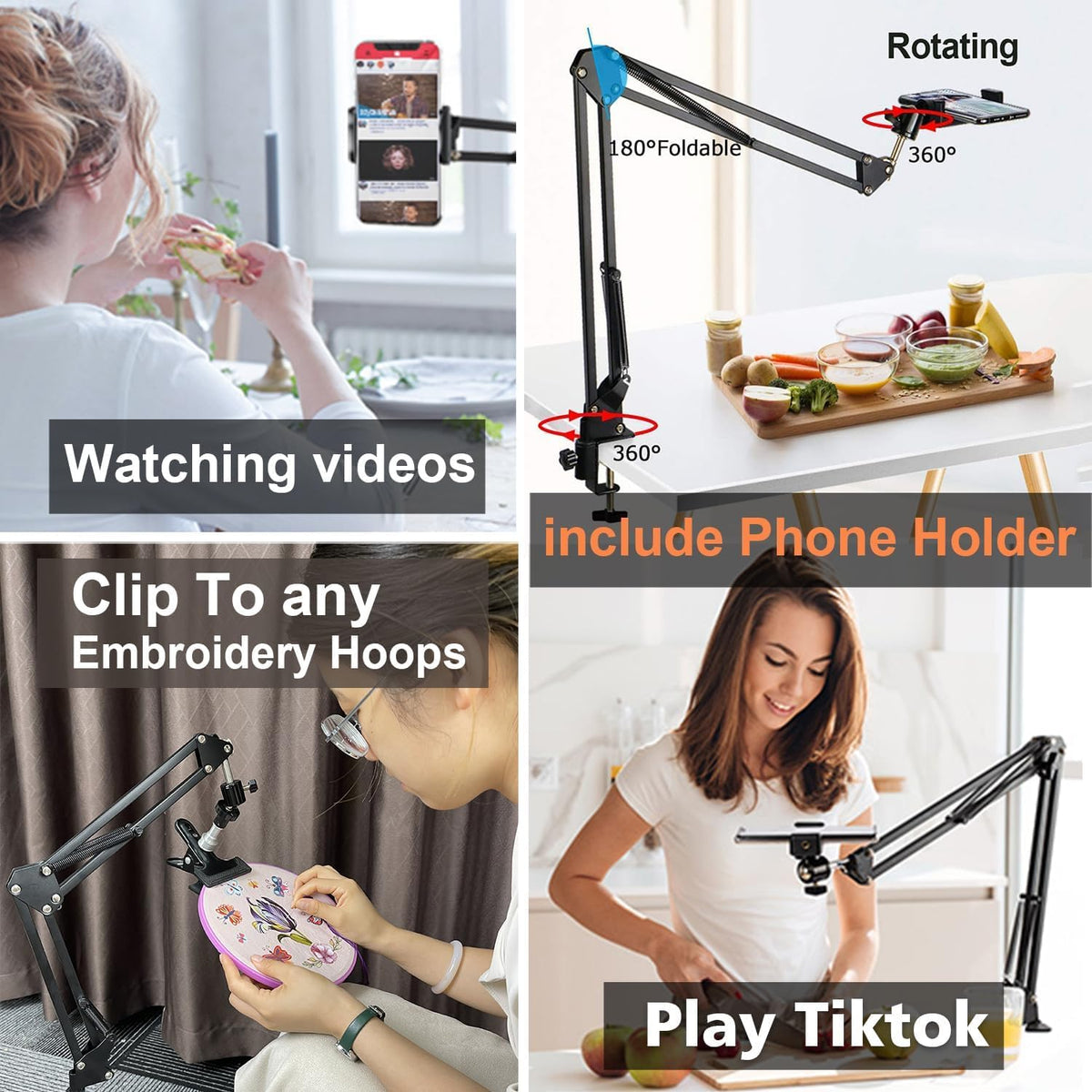 Hand Embroidery Stand Lap,Folding Cross Stitch Stand Clamp, Hand Embroidery Hoop Holder 360 Rotated Embroidery Holder Stand ,Embroidery Hoops Stand Suitable for Embroidery Hoops（Black）