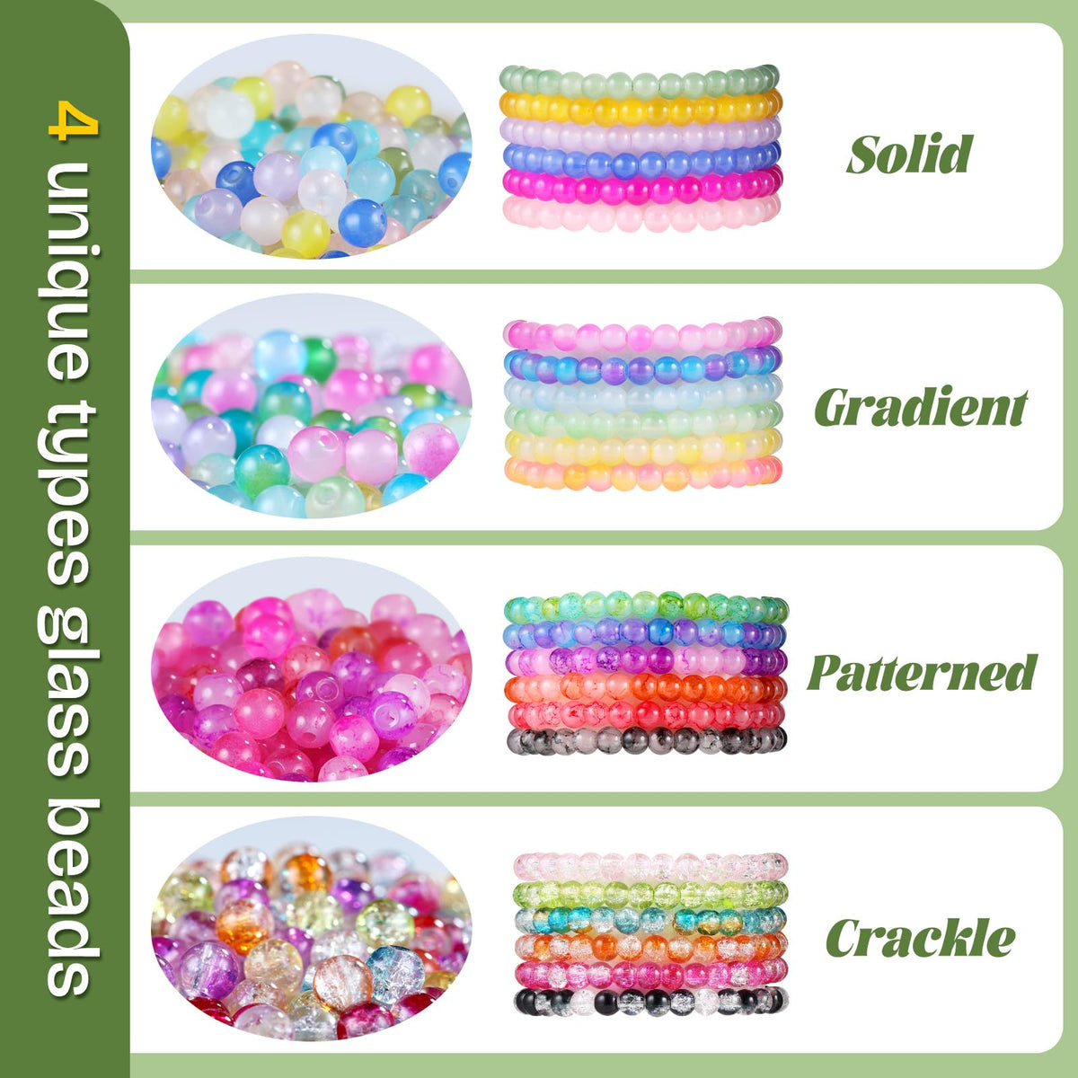 3524pcs Glass Beads Bracelet Making Kit, 4 Types 96 Colors 6mm Glass Beads for Bracelets, Round Crystal Beads for Jewelry Making Necklace Earrings DIY Crafts