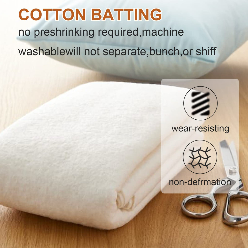 PLANTIONAL Natural Cotton Batting for Quilts: 47-Inch x 59-Inch Light Weight Purely Natural All Season Quilt Batting for Quilts, Craft and Wearable Arts