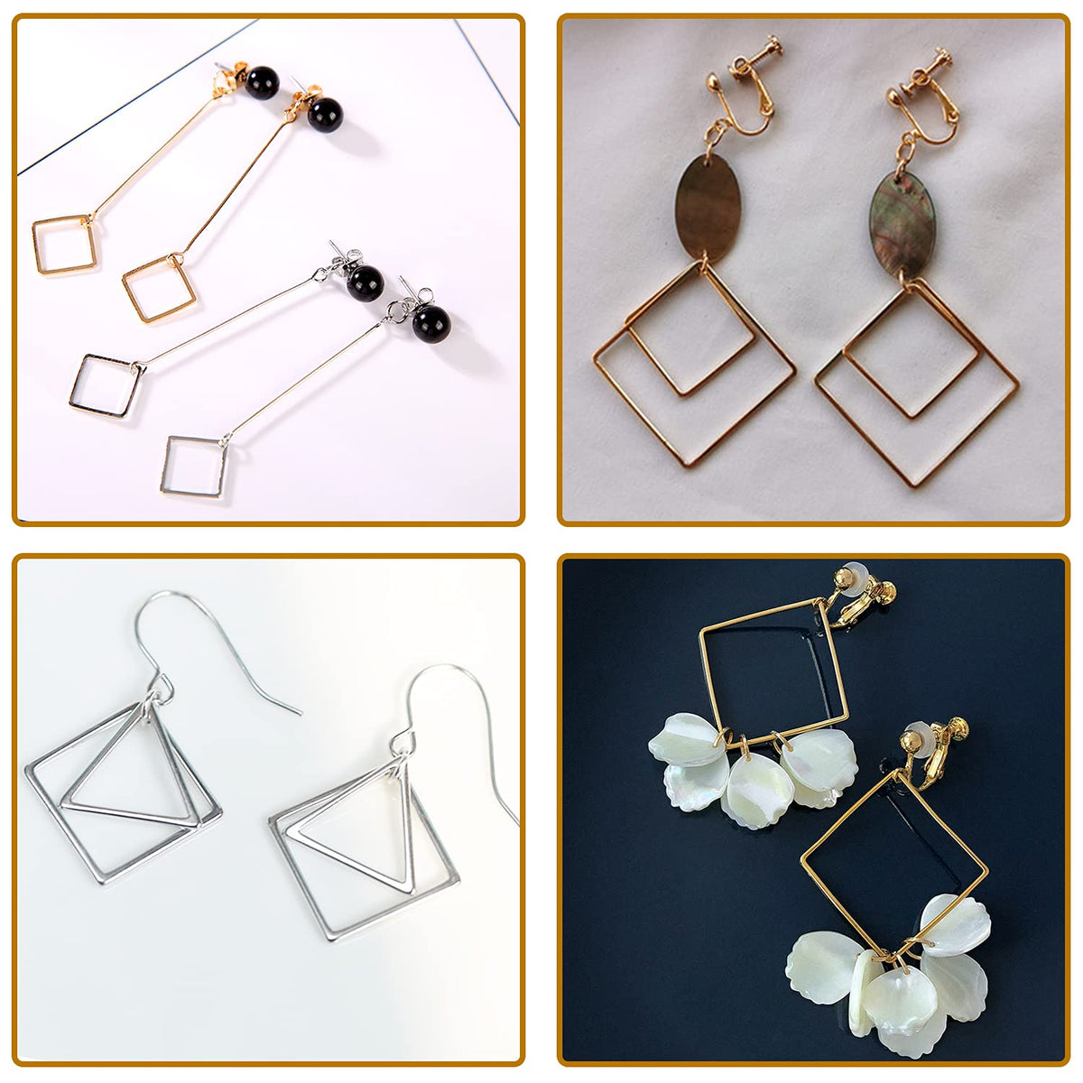FANMAOUS Earrings Beading Hoop for Jewelry Making, Earrings Findings Hoops Earring Charms Open Bezel Pendant Frame for DIY Craft,Earring Necklace,Crafts Supplies (60 pcs (Round/Square/Hexagon))