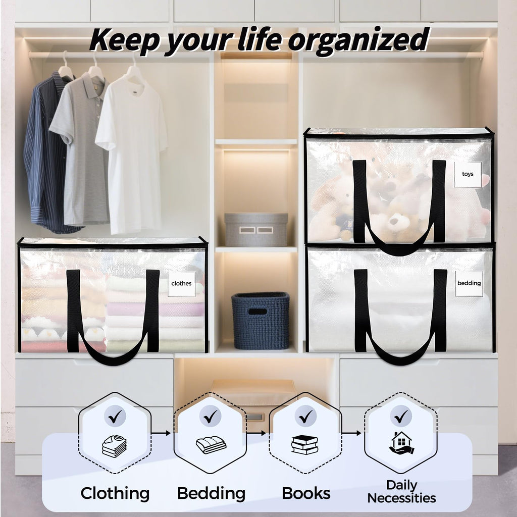 8-Pack Heavy-Duty Moving & Storage Bags — Clear