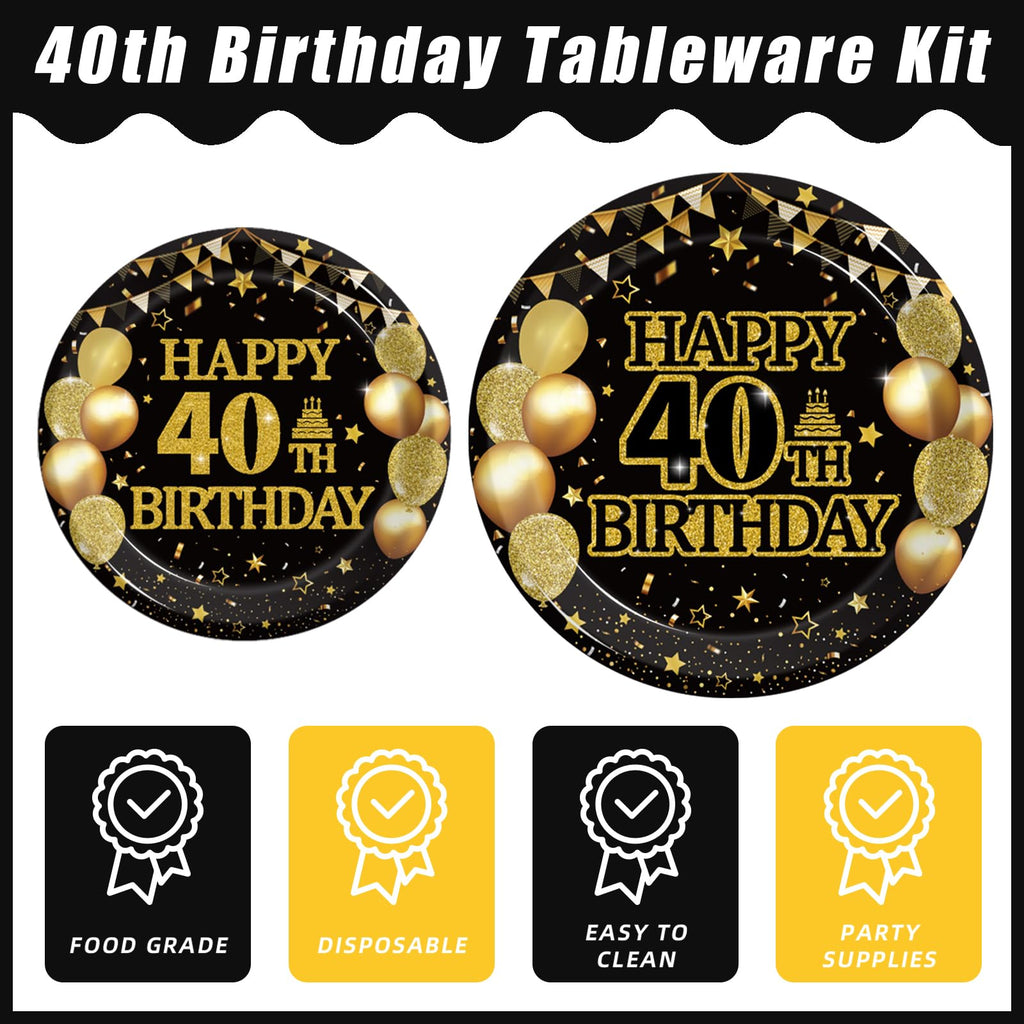 Kepeel 96Pcs 40th Birthday Party Tableware Set, Back in 1984 Birthday Party Decorations Supplies for Men Women Cheers to 40 Years Birthday Party Dessert Plates Napkins Forks Favors, Serve 24