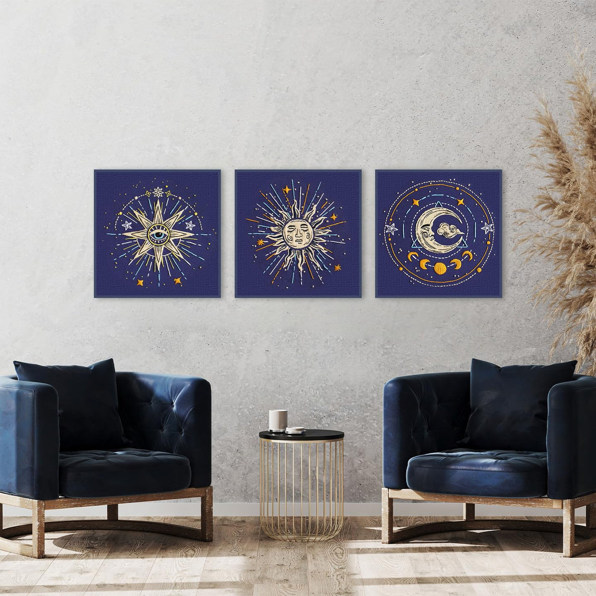 Louise Maelys 3 Set Tarot Embroidery Kits for Beginners,Cross Stitch Kit for Adults,Starters DIY Needlepoint Including Embroidery Cloth with Sun Moon Star Evil Eye Pattern and Instructions