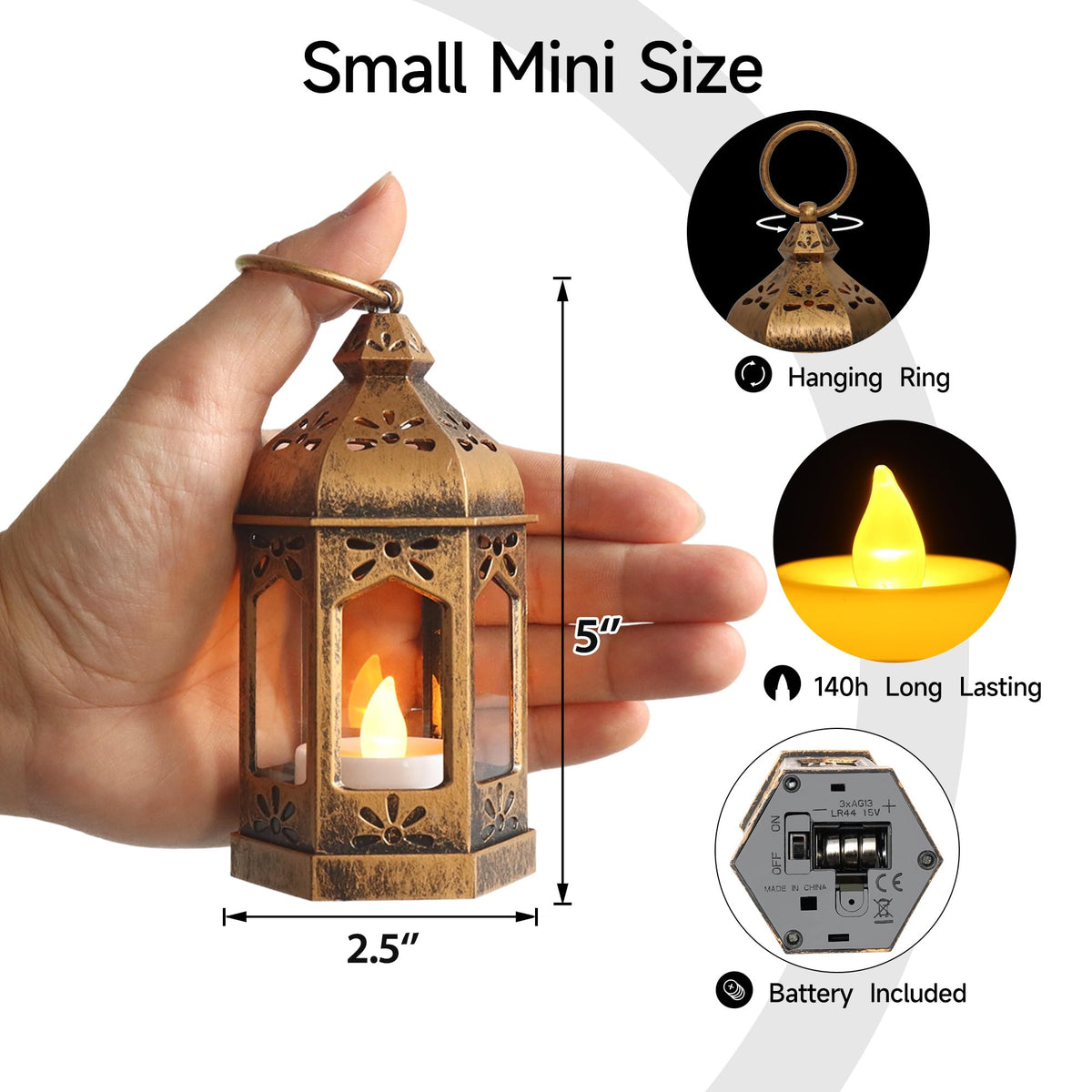 8Pcs Mini Lantern with LED Tealight, Vintage Brown Lanterns Decorative, Hanging Candle Lanterns for Ramadan Wedding Table Centerpiece Indian Diwali Decor, Garden Fairy Party Decorations