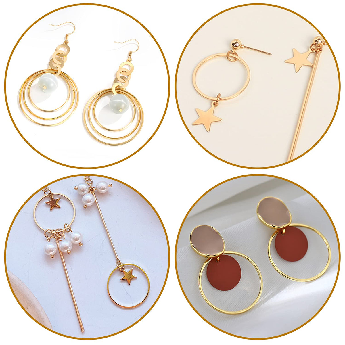 FANMAOUS Earrings Beading Hoop for Jewelry Making, Earrings Findings Hoops Earring Charms Open Bezel Pendant Frame for DIY Craft,Earring Necklace,Crafts Supplies (60 pcs (Round/Square/Hexagon))