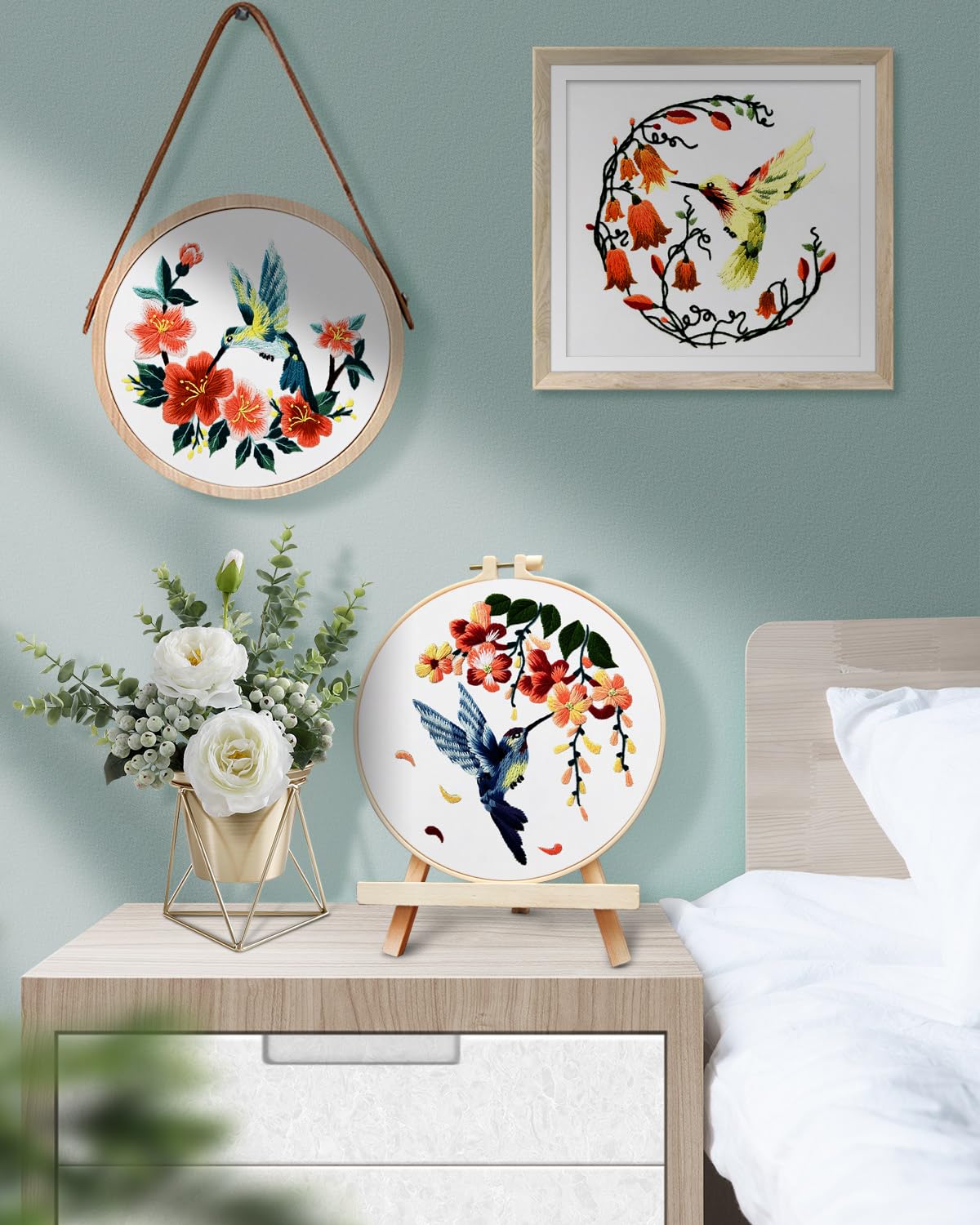Hummingbird and Flower Embroidery Kit for Adults