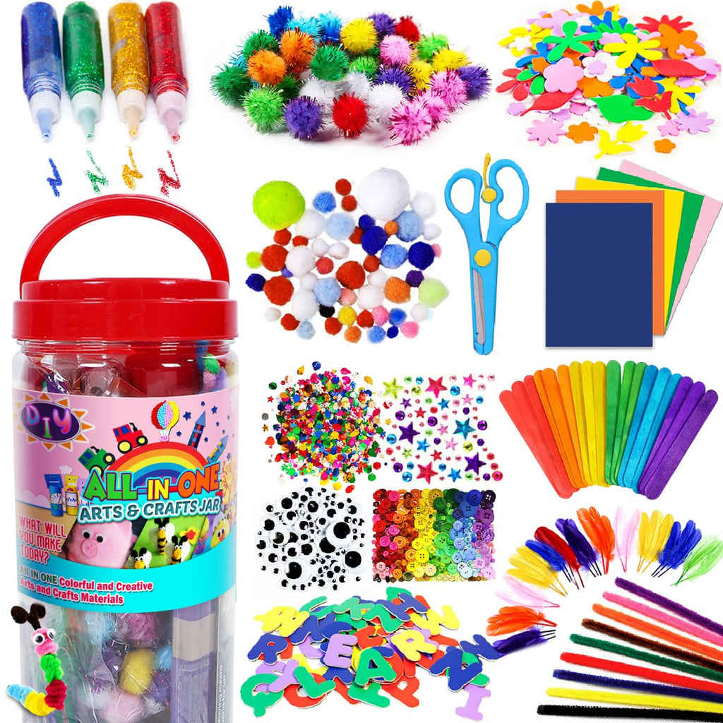 FUNZBO Arts and Crafts Supplies - Christmas Gifts for Kids, Girls, Crafts for Girls 4, 5, 6, 7, 8, 9 Years Old with Glitter Glue Stick, Pipe Cleaners Craft & Craft Tools, School Learning Activities
