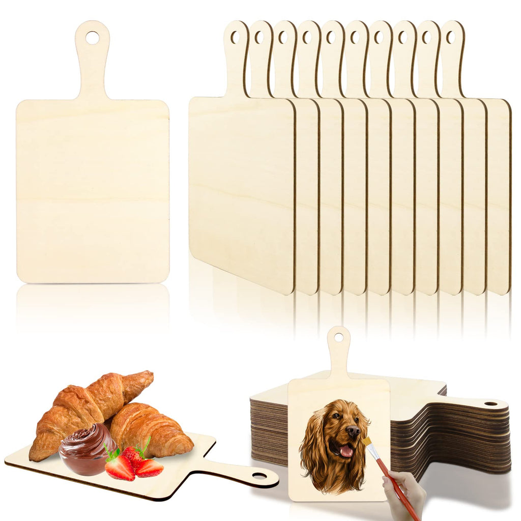 16 Pack Unfinished Wood Cutting Board Craft with Handle, Wooden Paddle Cheese Bread Board Set Chopping Board Serving Tray for Craft DIY Christmas Home Kitchen Cooking Decor (9.4" x 5.5")