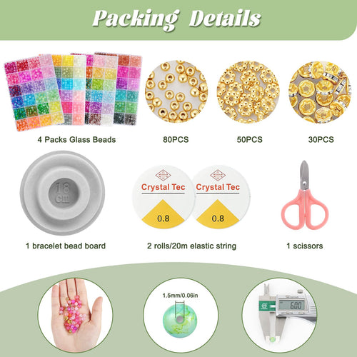 3524pcs Glass Beads Bracelet Making Kit, 4 Types 96 Colors 6mm Glass Beads for Bracelets, Round Crystal Beads for Jewelry Making Necklace Earrings DIY Crafts