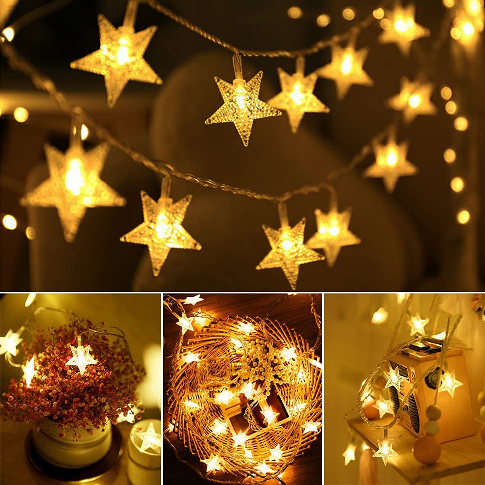 Yummuely Star String Lights 10Ft 20 LED Fairy Lights Battery Operated Waterproof Indoor Outdoor Twinkle Christmas Lights for Bedroom Party Wedding Xmas Tree Decoration (Warm White)