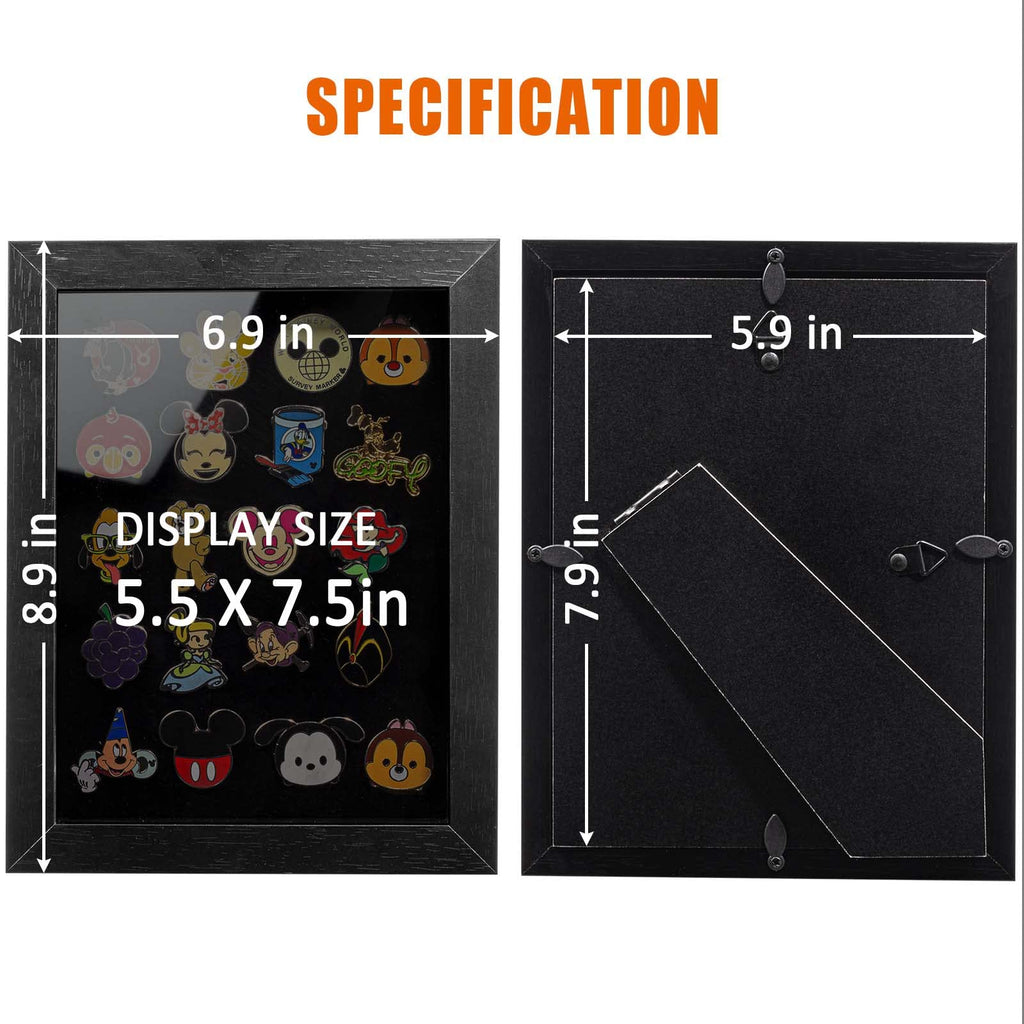Pin Display Frame, 7x9 Shadow Box for Wall and Tabletop Mount, Pin Collection Display, Brooch Holder for Enthusiast, Black