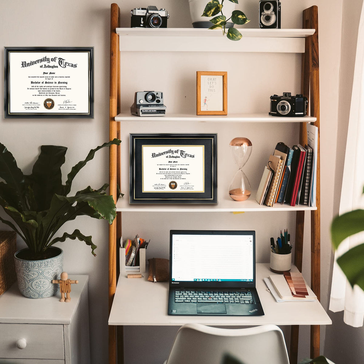 GraduationMall 8.5x11 Diploma Frame with Black over Gold Mat or Display 11x14 Certificate without Mat,Solid Wood & Tempered Glass,Glossy Black Finish with Gold Trim