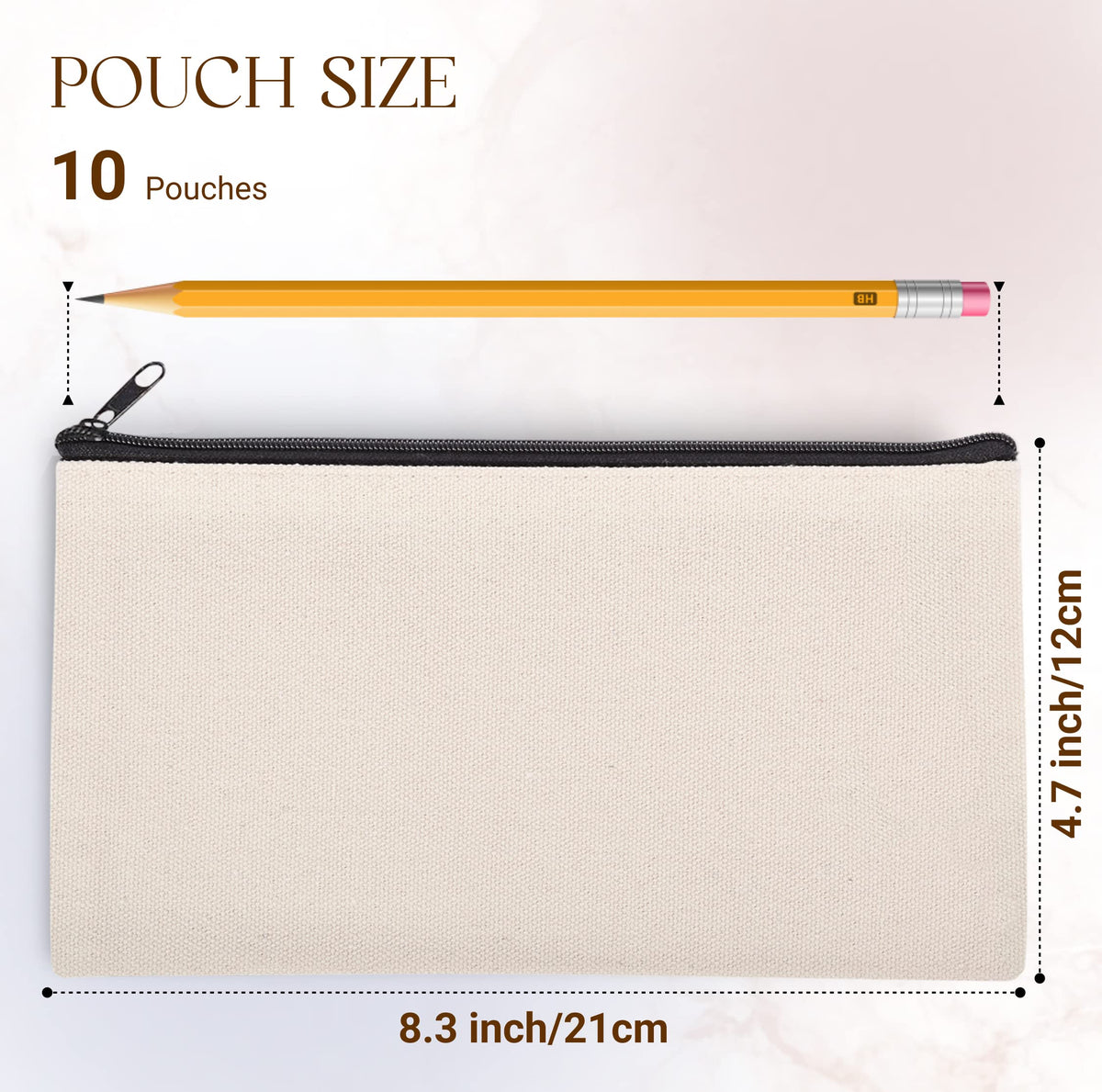 10 pcs 8.3 x 4.7 Blank DIY Craft Bag Canvas Pencil Case Blank Makeup Bags- Canvas Pencil Pouch Bulk Canvas Cosmetic Bag Multi-Purpose Travel Toiletry Bag Canvas Zipper Pouch
