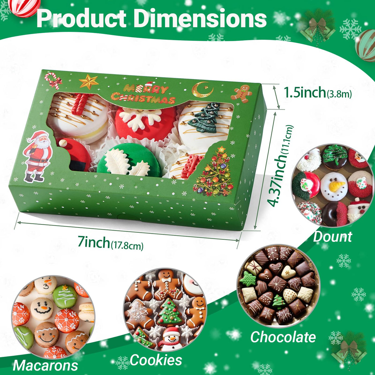 24PCS 7x4.3x1.5Inch Christmas Cookie Gift Boxes (3 Patterns&Clear Window) – Ideal for Cookie, Strawberry, Macaron, Ores; Treat Boxes for Party, Wedding, Birthday, Christmas Gift-Giving
