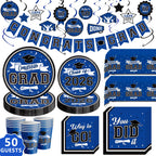 DAZONGE Graduation Decorations 2026 Blue, 265pcs Graduation Party Decorations 2026, Disposable Tableware Set for 50 Guests, Plates, Cups, Tablecloth with Congrats Grad Hanging Decor