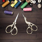 Embroidery Scissors, Stainless Steel Sharp Stork Scissors for Sewing Crafting, Art Work, Threading, Needlework - DIY Tools Dressmaker Small Shears - 2 Pcs (3.6 Inches, Gold)