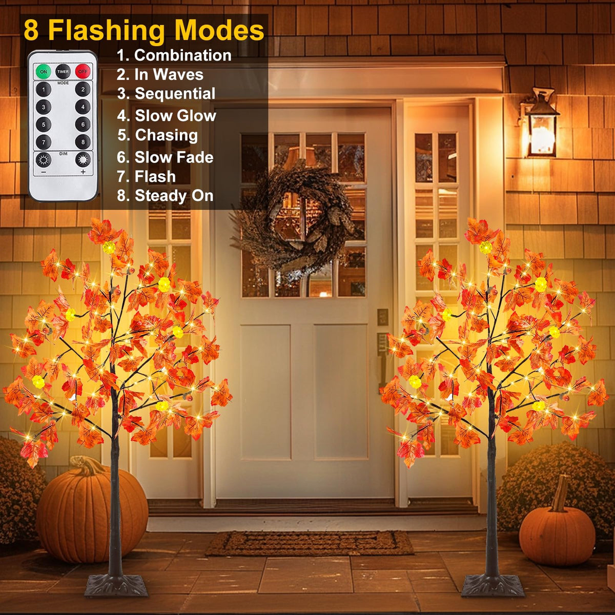 Remote Control&Timer - 2Pack 4 Ft Prelit Lighted Fall Maple Tree 96LED