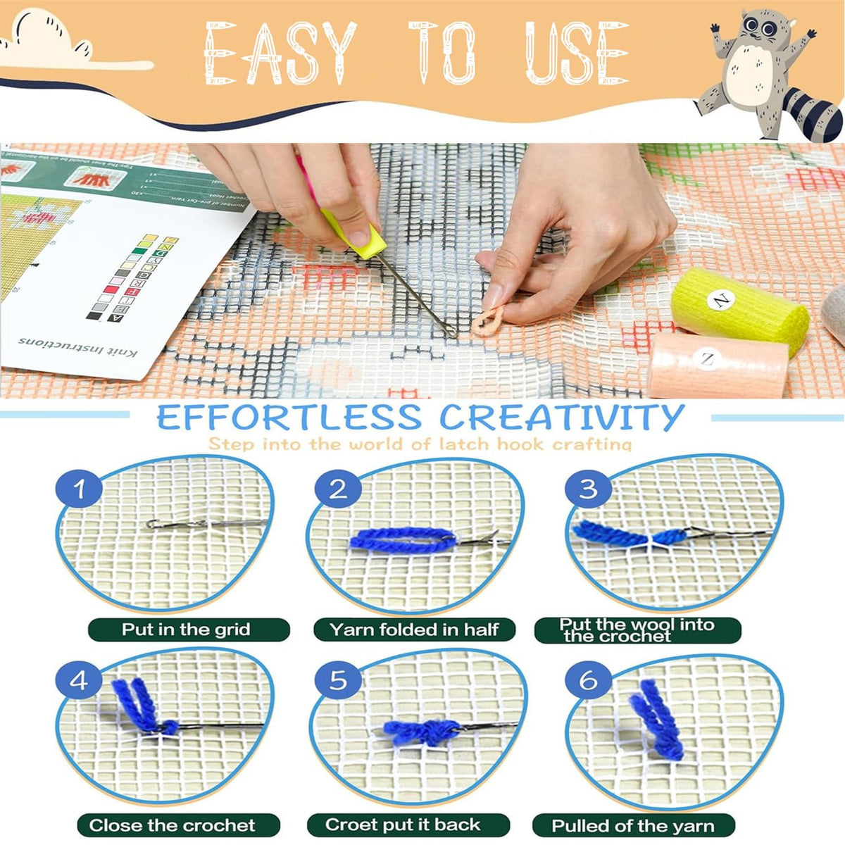 Latch Hook Kits for Adults - DIY Latch Hook Rug Kits for Kids, Crochet Kit for Beginners, Rug Making Kits with Printed Canvas, Gift Packaging.(Colorful Hot Air Balloons, 20x15)