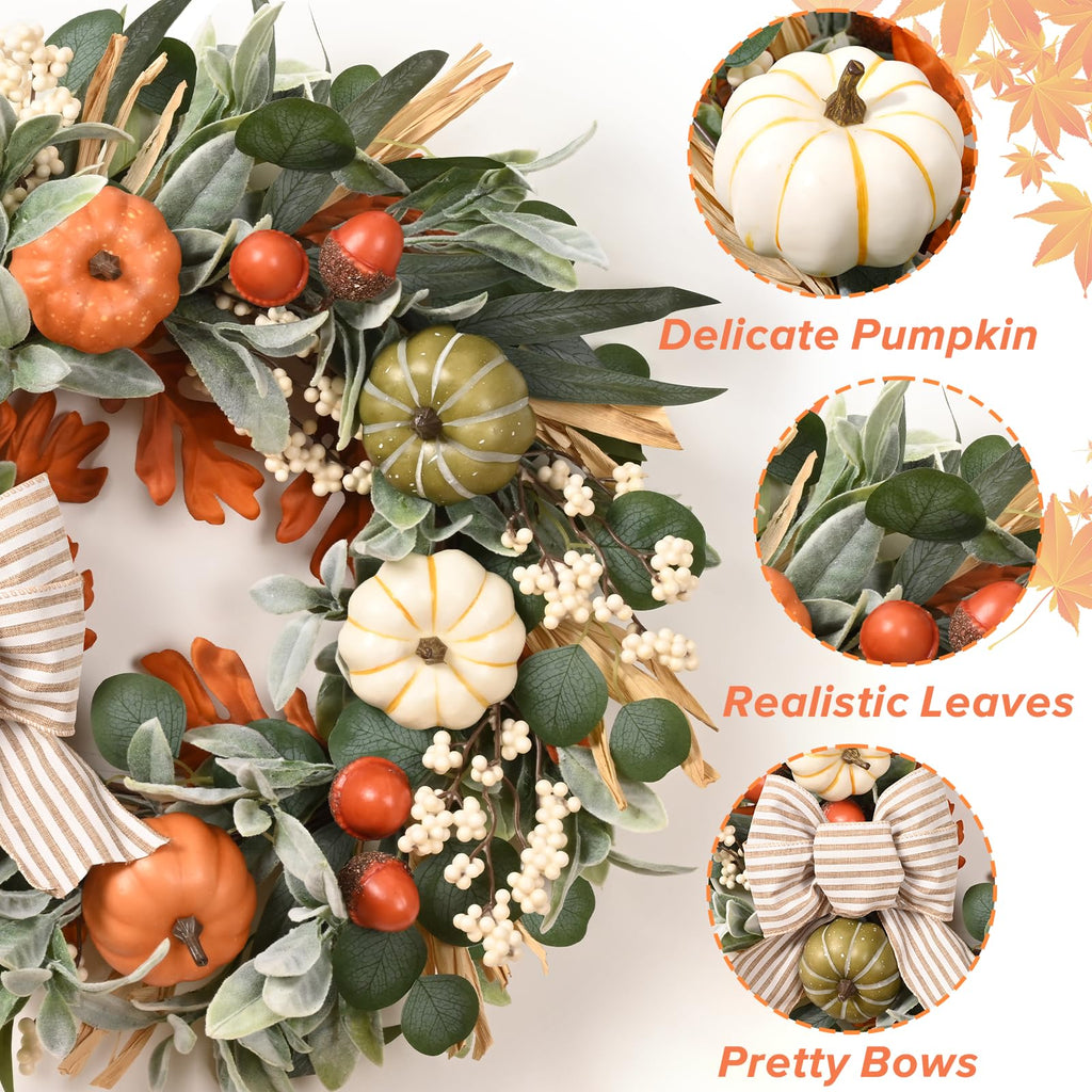 22'' Fall Wreaths for Front Door, Fall Decorations for Home Autumn Wreath