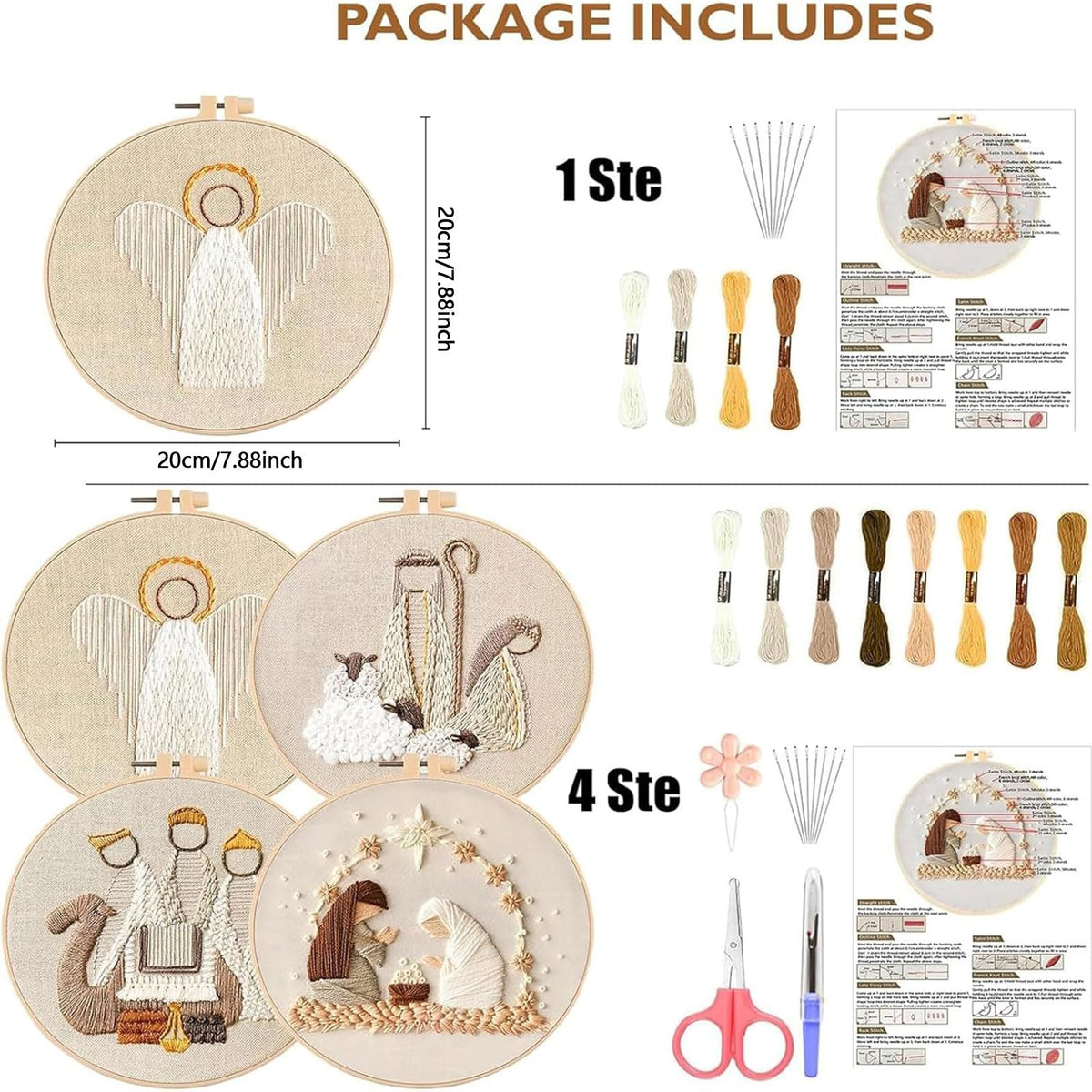 Nativity Scene Embroidery kit,Christmas Cross Stitch Kits,DIY Embroidery Kit for Adults with Pattern,Cotton Threads,Needles,Instruction,20cm Hoop,for Decor Home Room (Manger)